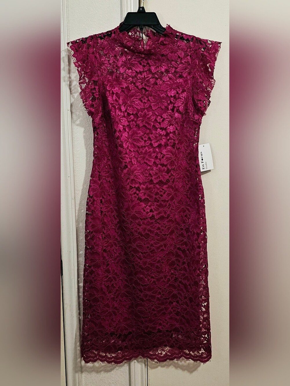 Elegant Lace Sheath Dress - Berry Magenta